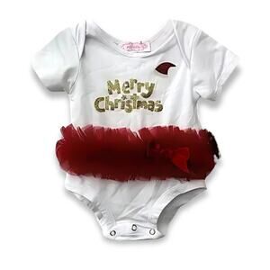 Popatu Merry Christmas One Piece Short Sleeves Tutus White Kids 0-3 Months NWT
